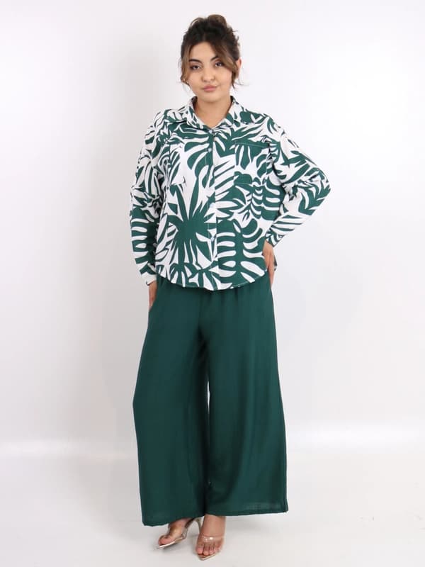 Женский костюм рубашка и брюки с принтом синий oversize комплект