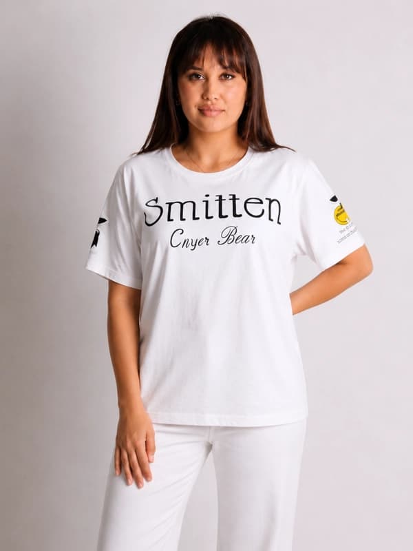 Футболка женская с принтом Smitten, свободный крой, повседневная модель